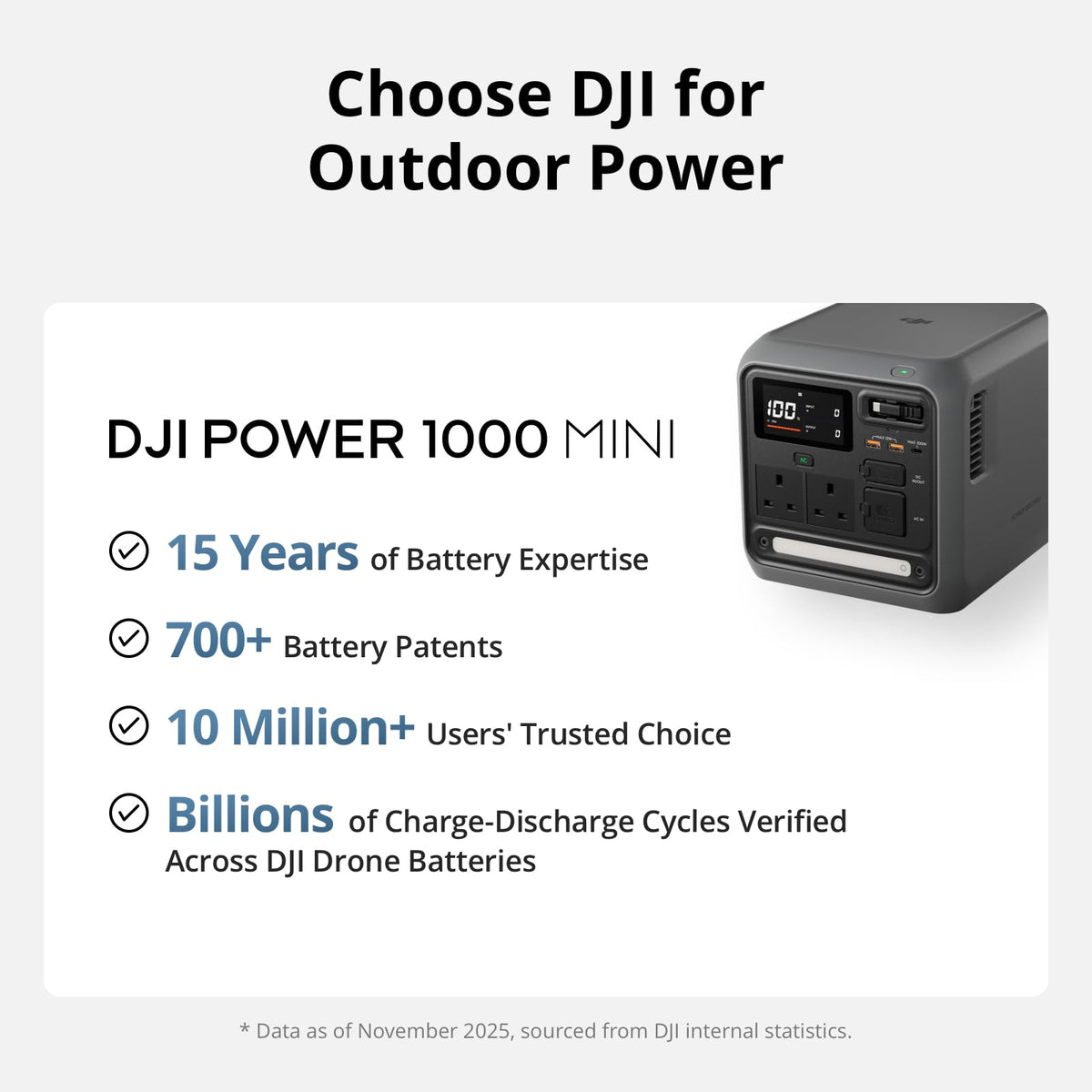 DJI Power 1000 Portable Power Station, 1024Wh LFP (LiFePO4) Battery